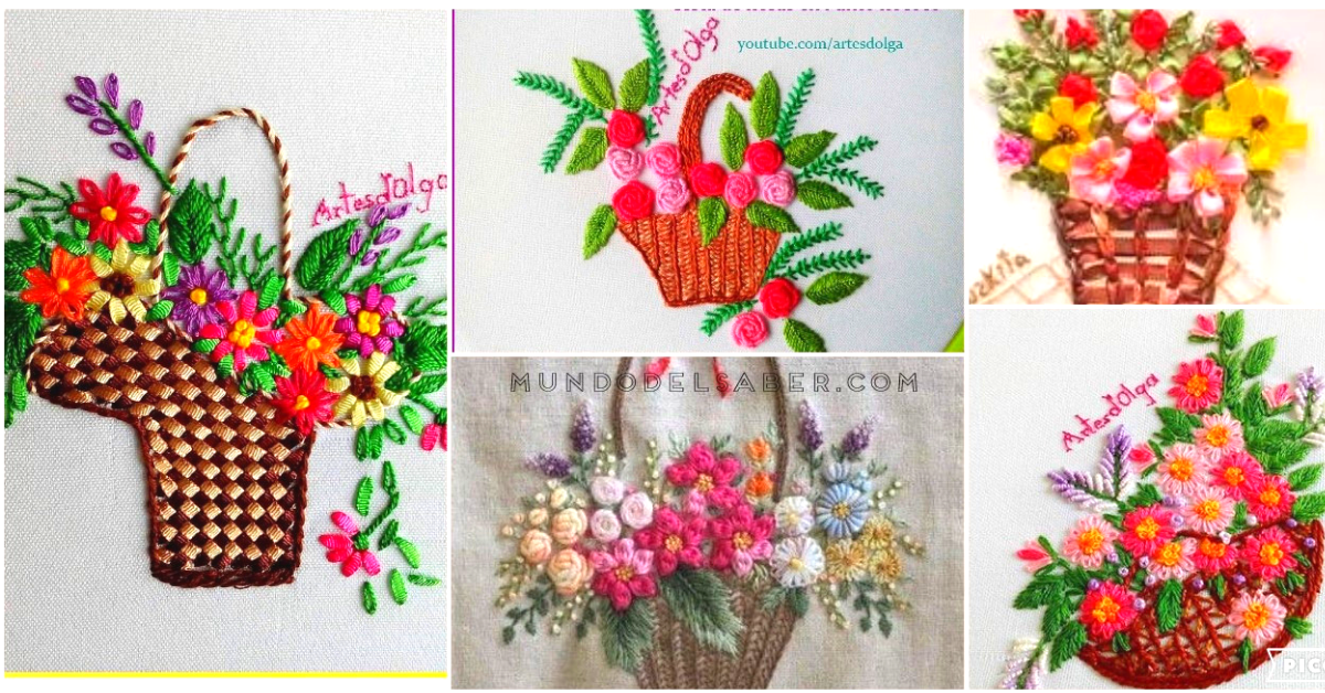 😍🌺🎀Aprende hacer lindos bordados de canastas florales 😍🌺🎀 tutorial paso a paso