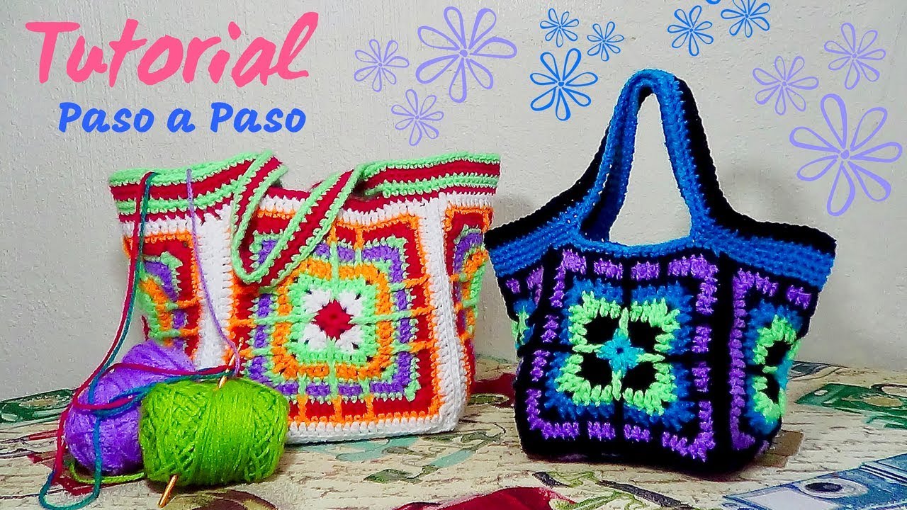 😍🌺🎀Precioso bolso de cuadros a crochet😍🌺🎀 tutorial paso a paso