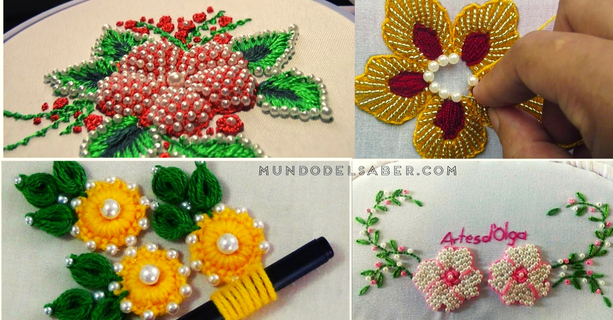😍🌺🎀Aprende hacer hermosos bordado con perlas😍🌺🎀 tutorial paso a paso