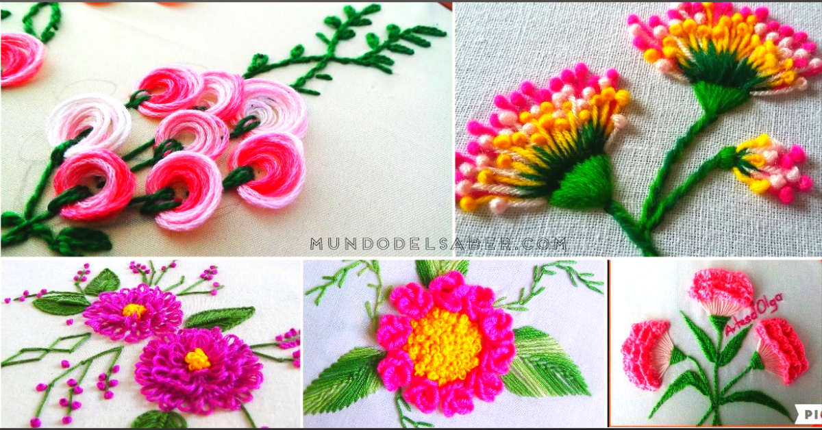 😍🌺🎀Aprende hacer estas preciosas flores bordadas y tejidas😍🌺🎀 tutorial paso a paso