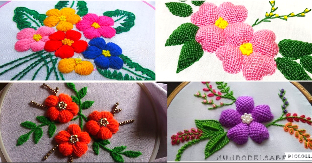 😍🌺🎀Aprende hacer estas bellas flores bordadas en punto encaje acolchado😍🌺🎀 tutorial paso a paso