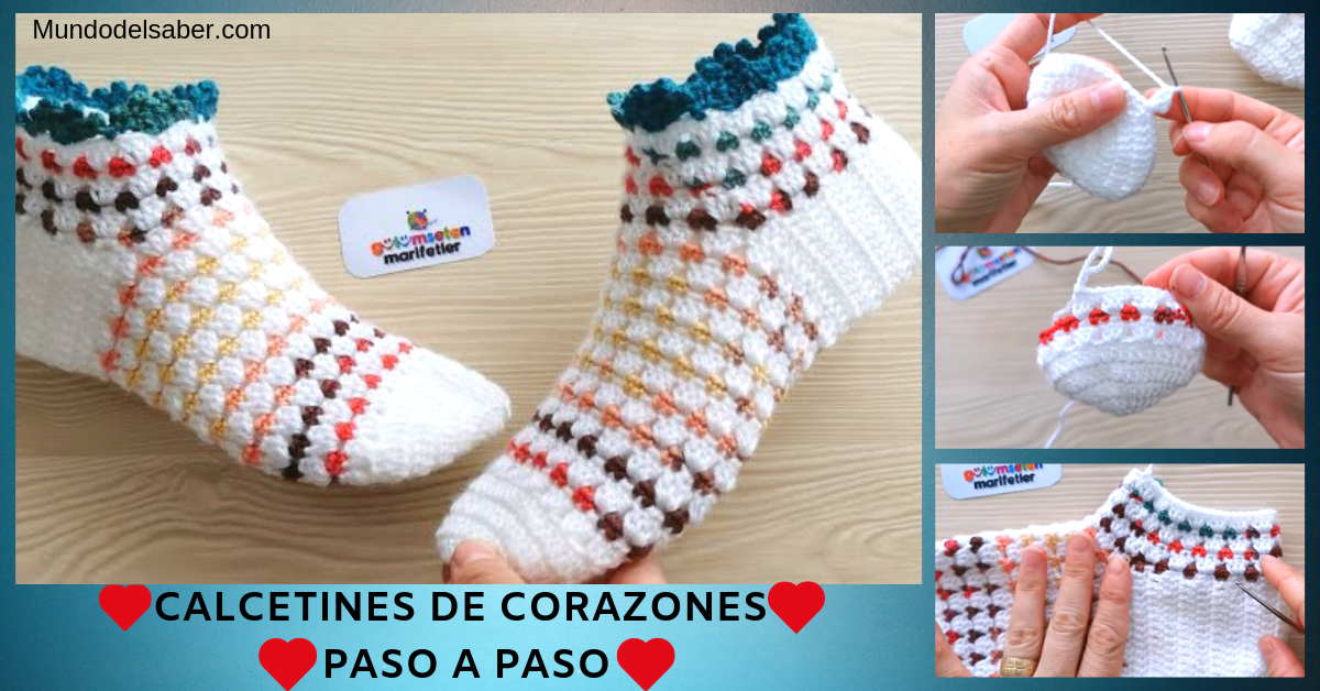 😍🌺🎀Preciosos calcetines de corazones tejidos a crochet🌺🎀 tutorial paso a paso