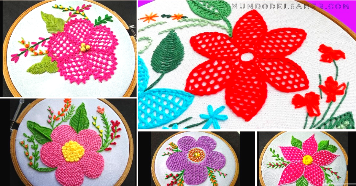 😍🌺🎀Aprende hacer hermosos bordados de flores😍🌺🎀 tutorial paso a paso