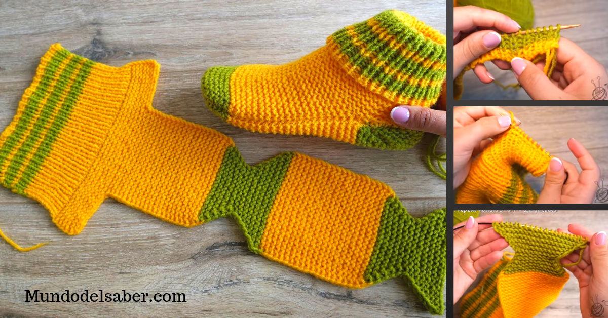 Aprende hacer esta hermosa pantufla tejida a dos agujas / Tutorial paso a paso
