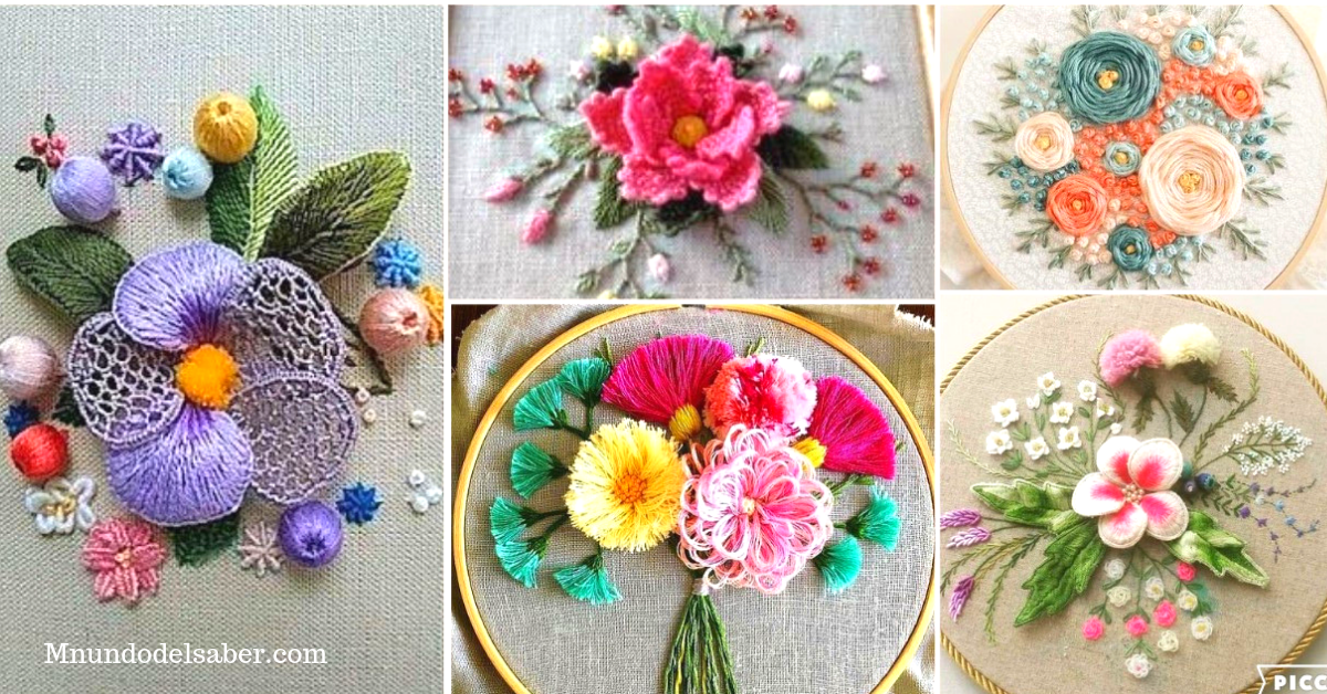 Bellisimos bordados de flores en 3D/Curso tutorial paso a paso